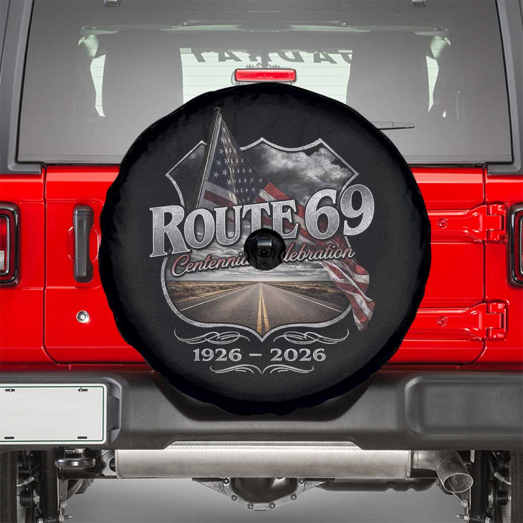 US Route 69 Centennial Celebration Spare Tire Cover Highway Road 100 Years Anniversary American Flag TS11 Black Print Your Wear