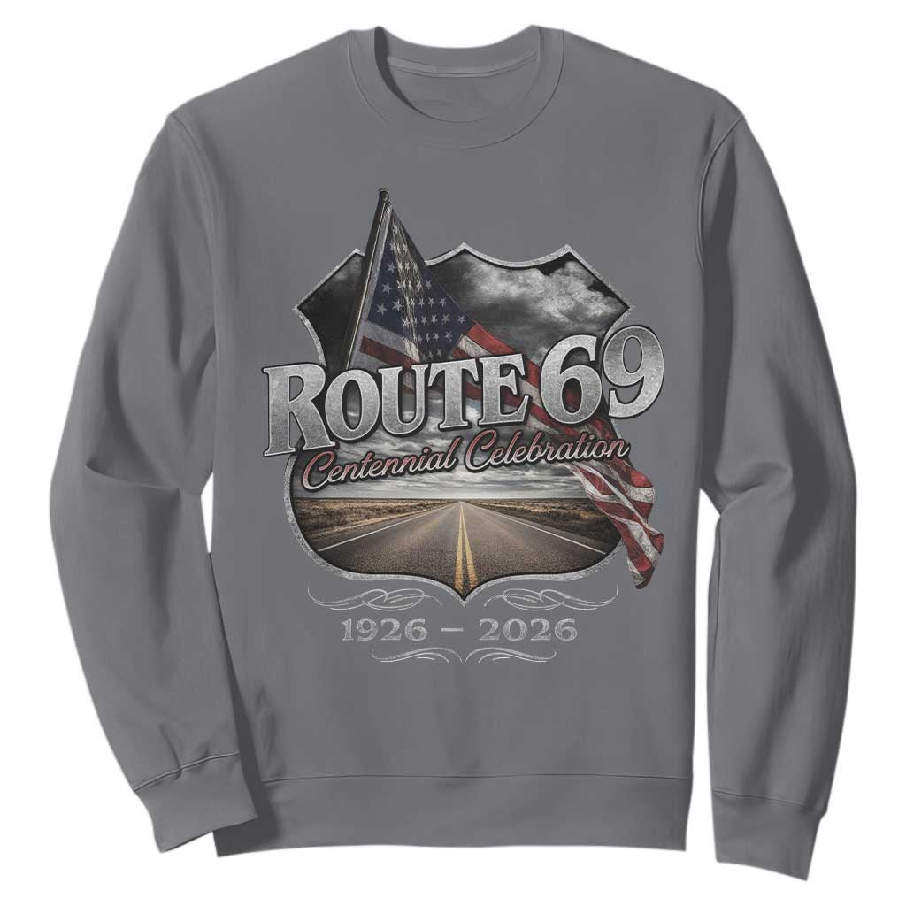 US Route 69 Centennial Celebration Sweatshirt Highway Road 100 Years Anniversary American Flag TS11 Charcoal Print Your Wear