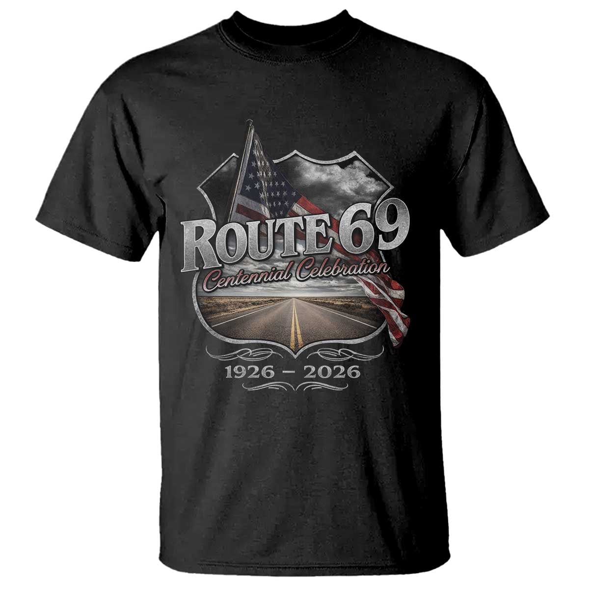 US Route 69 Centennial Celebration T Shirt Highway Road 100 Years Anniversary American Flag TS11 Black Print Your Wear