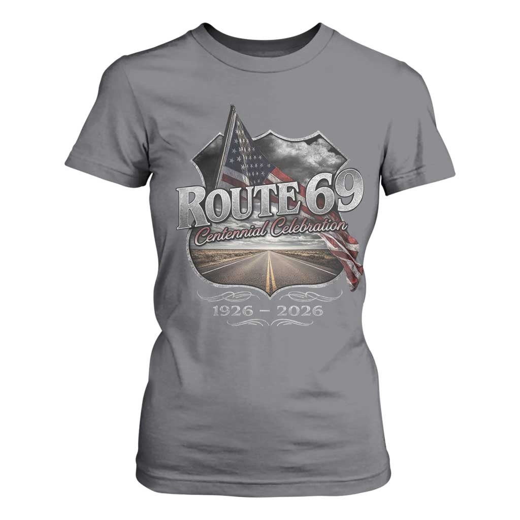 US Route 69 Centennial Celebration T Shirt For Women Highway Road 100 Years Anniversary American Flag TS11 Charcoal Print Your Wear