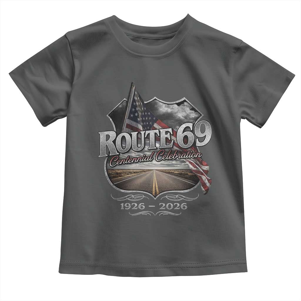 US Route 69 Centennial Celebration Toddler T Shirt Highway Road 100 Years Anniversary American Flag TS11 Dark Heather Print Your Wear
