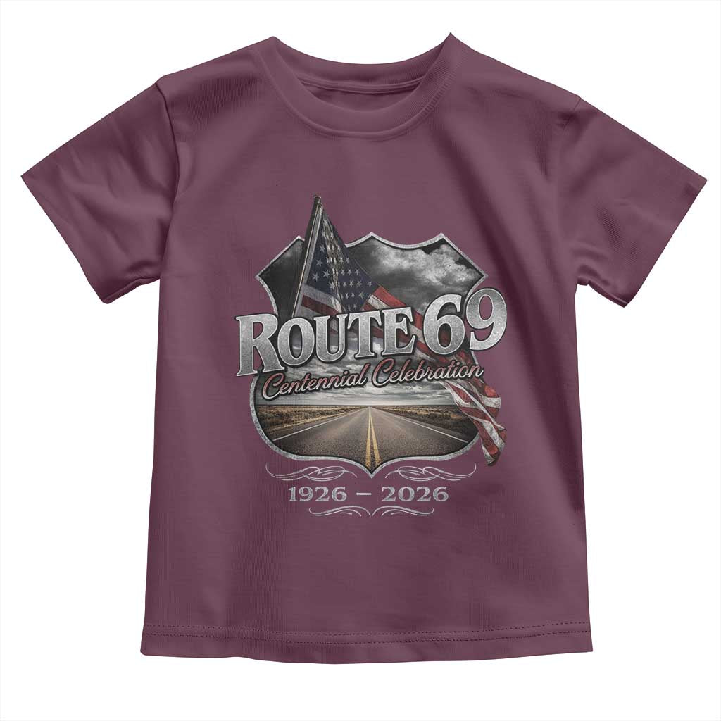 US Route 69 Centennial Celebration Toddler T Shirt Highway Road 100 Years Anniversary American Flag TS11 Maroon Print Your Wear
