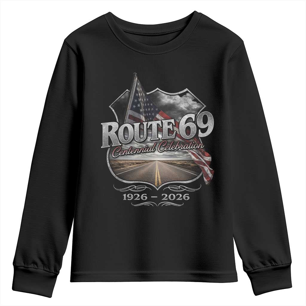 US Route 69 Centennial Celebration Youth Sweatshirt Highway Road 100 Years Anniversary American Flag TS11 Black Print Your Wear