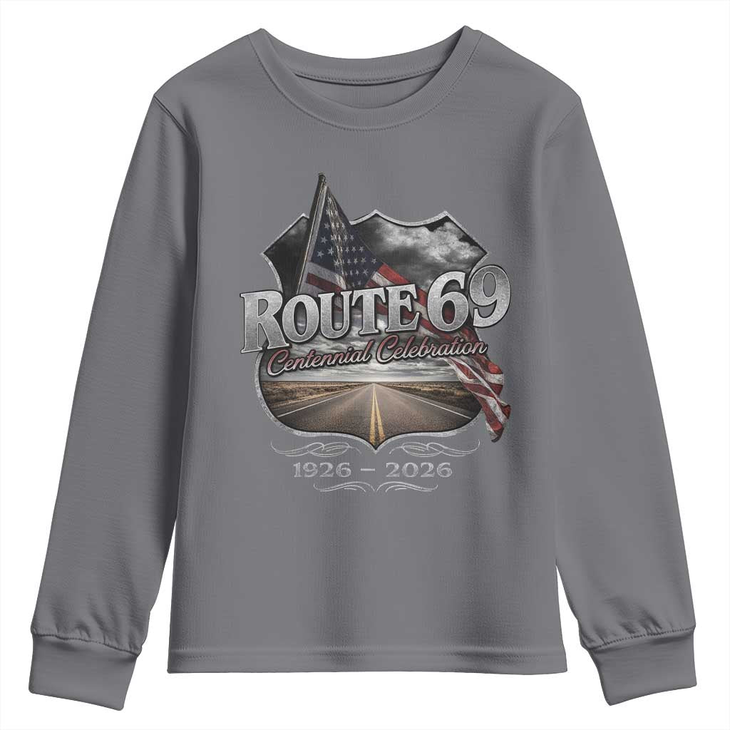 US Route 69 Centennial Celebration Youth Sweatshirt Highway Road 100 Years Anniversary American Flag TS11 Charcoal Print Your Wear