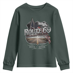US Route 69 Centennial Celebration Youth Sweatshirt Highway Road 100 Years Anniversary American Flag TS11 Dark Forest Green Print Your Wear