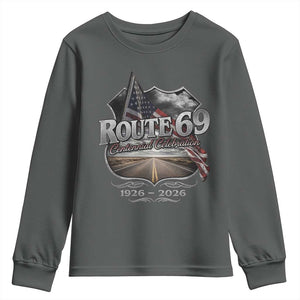 US Route 69 Centennial Celebration Youth Sweatshirt Highway Road 100 Years Anniversary American Flag TS11 Dark Heather Print Your Wear