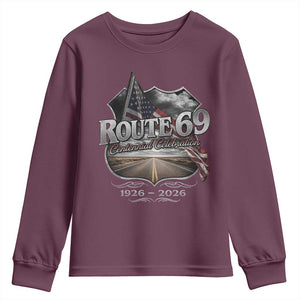 US Route 69 Centennial Celebration Youth Sweatshirt Highway Road 100 Years Anniversary American Flag TS11 Maroon Print Your Wear