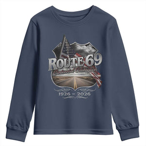 US Route 69 Centennial Celebration Youth Sweatshirt Highway Road 100 Years Anniversary American Flag TS11 Navy Print Your Wear