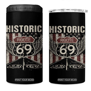 Historic Route 69 Highway Road 4 in 1 Can Cooler Tumbler Americana Vintage USA Flag TS11 One Size: 16 oz Black Print Your Wear