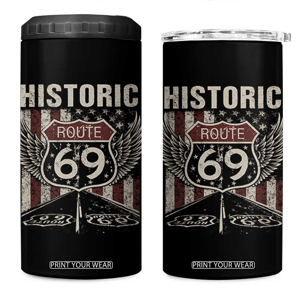 Historic Route 69 Highway Road 4 in 1 Can Cooler Tumbler Americana Vintage USA Flag TS11 One Size: 16 oz Black Print Your Wear