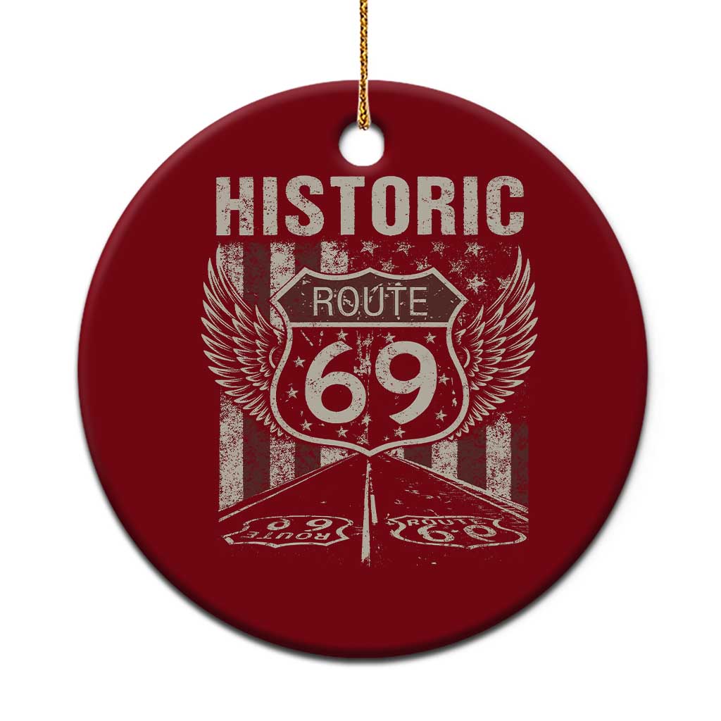 Historic Route 69 Highway Road Ceramic Ornament Americana Vintage USA Flag TS11 1pc Red Print Your Wear
