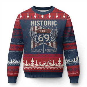 Historic Route 69 Highway Road Ugly Christmas Sweater Americana Vintage USA Flag TS11 Navy Red Print Your Wear