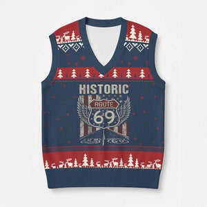 Historic Route 69 Highway Road V-Neck Knit Sweater Vest Americana Vintage USA Flag TS11 Navy Red Print Your Wear
