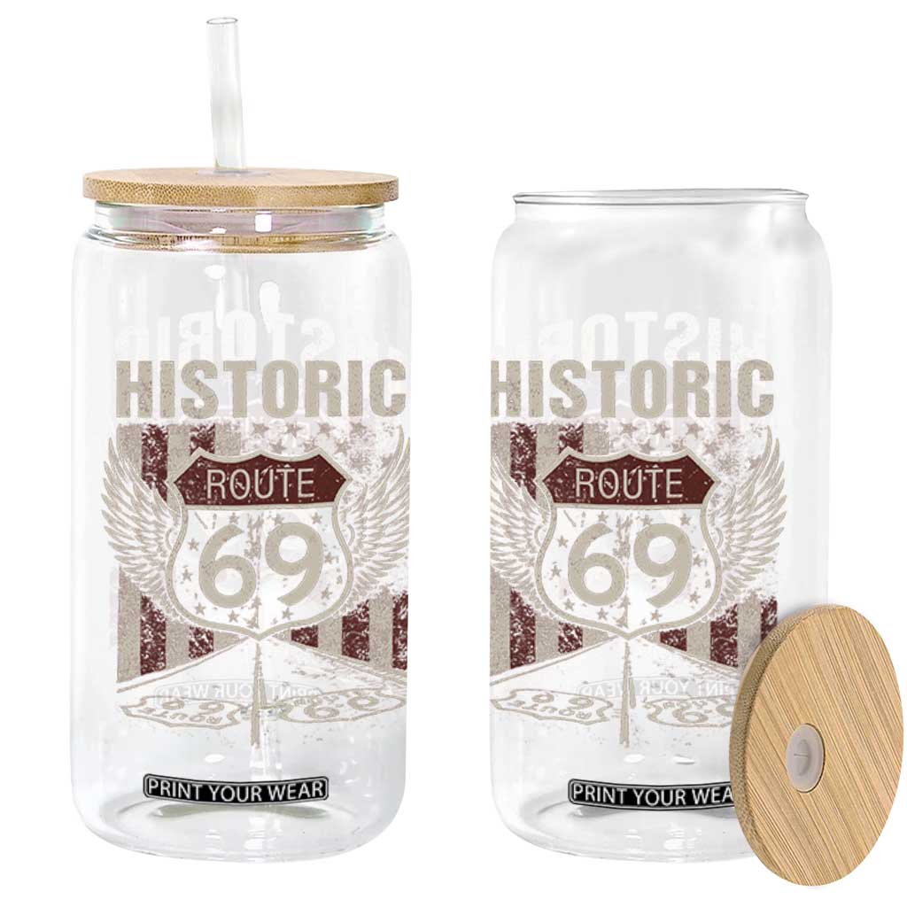 Historic Route 69 Highway Road Glass Can Americana Vintage USA Flag TS11 Print Your Wear