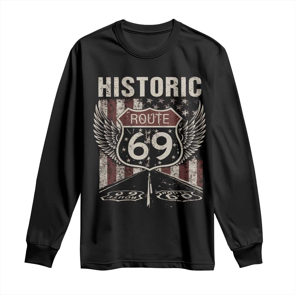 Historic Route 69 Highway Road Long Sleeve Shirt Americana Vintage USA Flag TS11 Black Print Your Wear