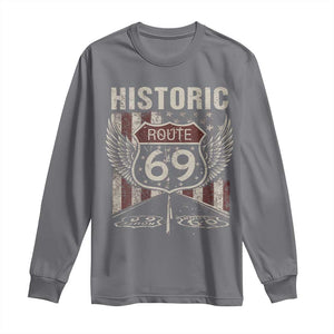 Historic Route 69 Highway Road Long Sleeve Shirt Americana Vintage USA Flag TS11 Charcoal Print Your Wear