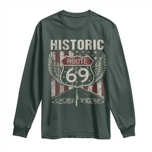 Historic Route 69 Highway Road Long Sleeve Shirt Americana Vintage USA Flag TS11 Dark Forest Green Print Your Wear