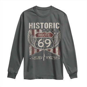 Historic Route 69 Highway Road Long Sleeve Shirt Americana Vintage USA Flag TS11 Dark Heather Print Your Wear