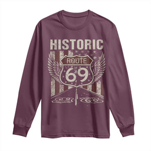 Historic Route 69 Highway Road Long Sleeve Shirt Americana Vintage USA Flag TS11 Maroon Print Your Wear