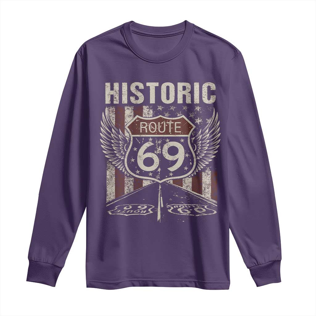 Historic Route 69 Highway Road Long Sleeve Shirt Americana Vintage USA Flag TS11 Purple Print Your Wear