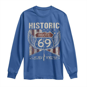 Historic Route 69 Highway Road Long Sleeve Shirt Americana Vintage USA Flag TS11 Royal Blue Print Your Wear