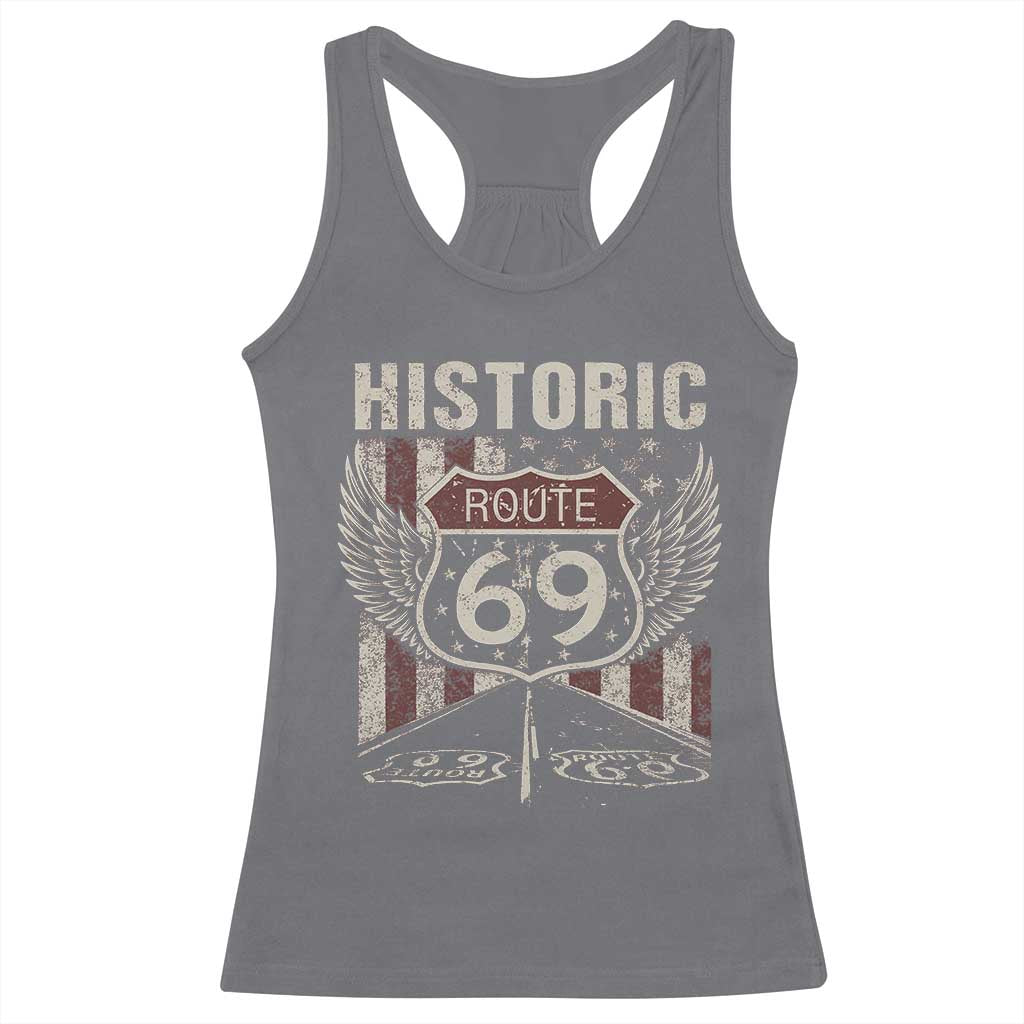 Historic Route 69 Highway Road Racerback Tank Top Americana Vintage USA Flag TS11 Charcoal Print Your Wear