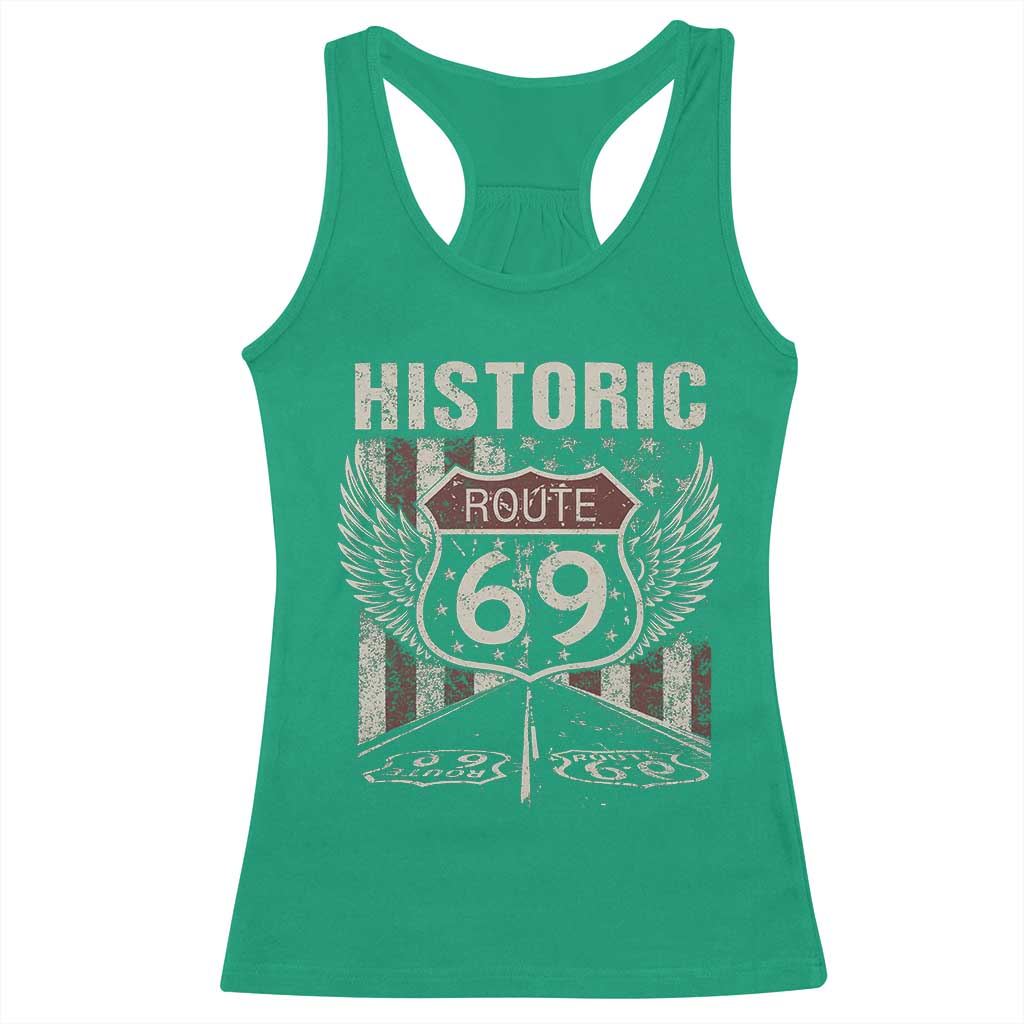 Historic Route 69 Highway Road Racerback Tank Top Americana Vintage USA Flag TS11 Irish Green Print Your Wear