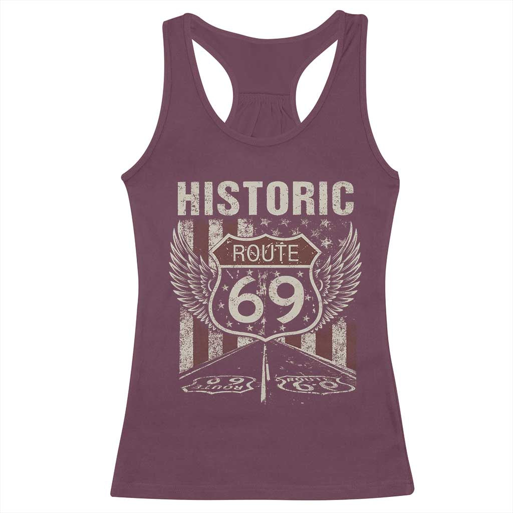 Historic Route 69 Highway Road Racerback Tank Top Americana Vintage USA Flag TS11 Maroon Print Your Wear