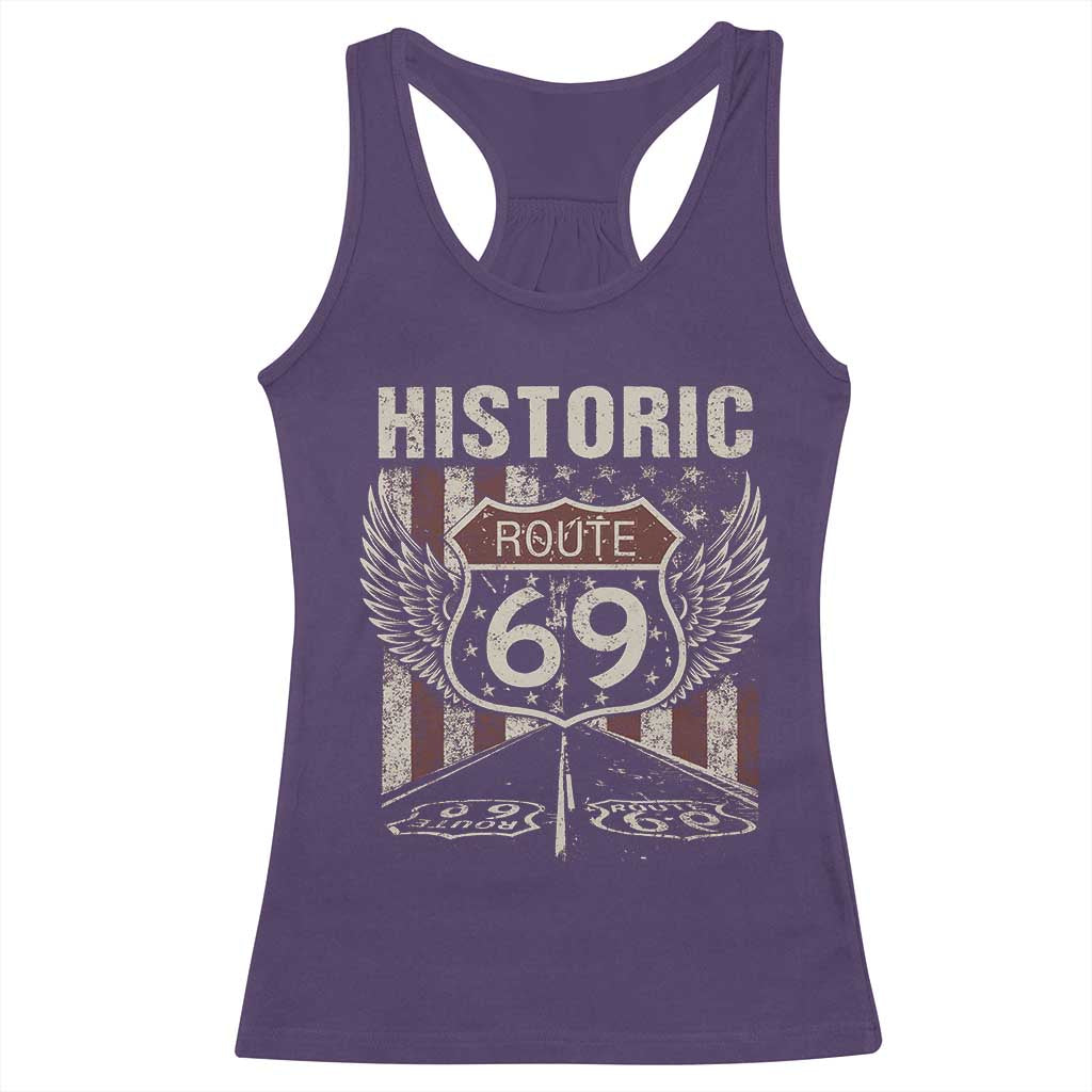 Historic Route 69 Highway Road Racerback Tank Top Americana Vintage USA Flag TS11 Purple Print Your Wear