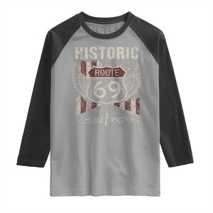 Historic Route 69 Highway Road Raglan Shirt Americana Vintage USA Flag TS11 Sport Gray Black Print Your Wear