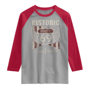 Historic Route 69 Highway Road Raglan Shirt Americana Vintage USA Flag TS11 Sport Gray Red Print Your Wear