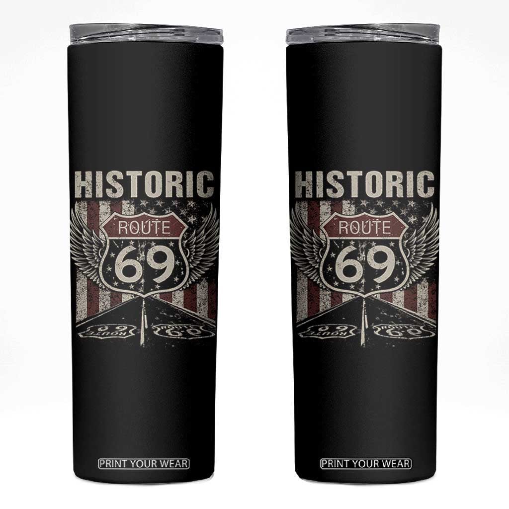 Historic Route 69 Highway Road Skinny Tumbler Americana Vintage USA Flag TS11 Black Print Your Wear