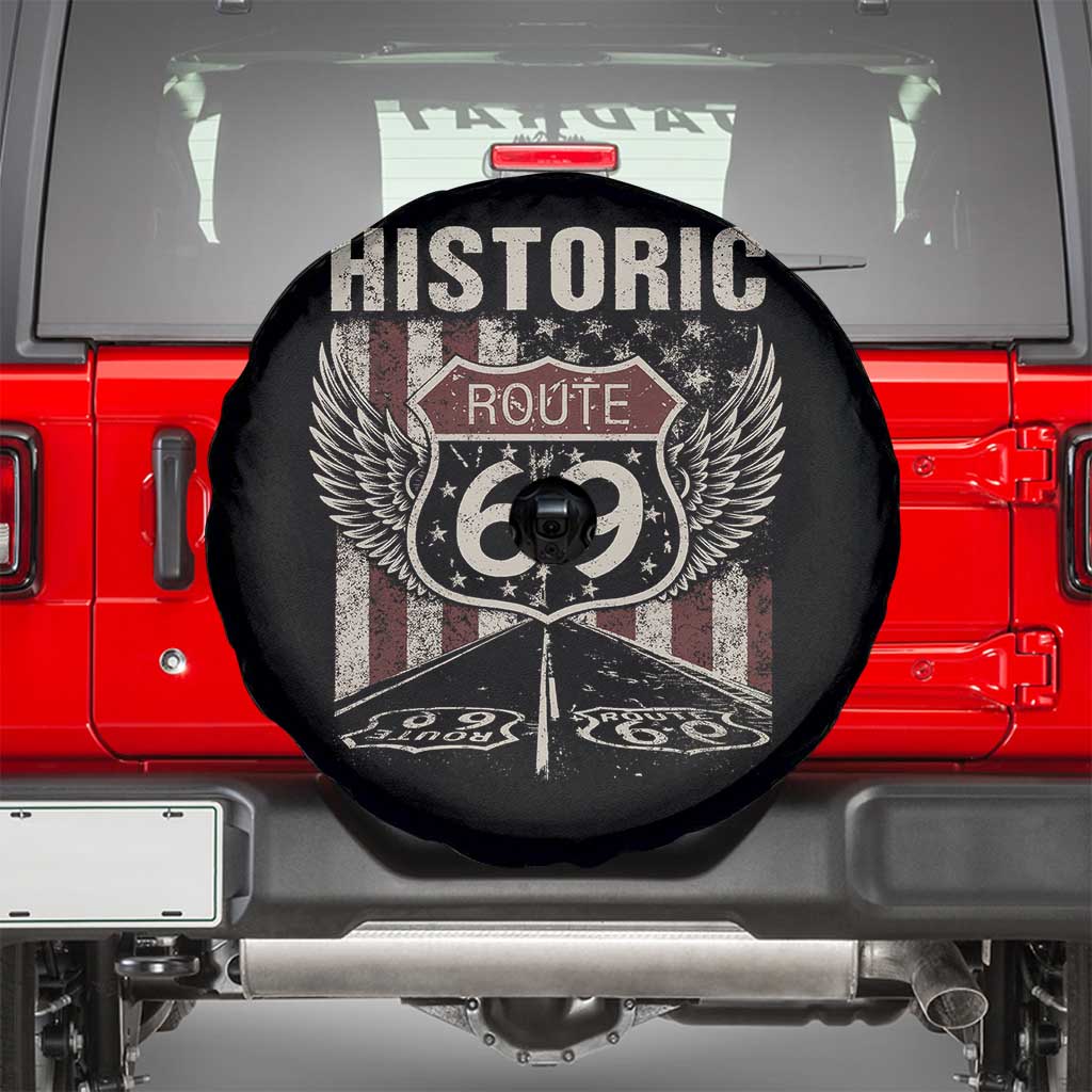 Historic Route 69 Highway Road Spare Tire Cover Americana Vintage USA Flag TS11 Black Print Your Wear