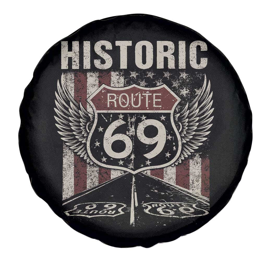 Historic Route 69 Highway Road Spare Tire Cover Americana Vintage USA Flag TS11 Print Your Wear