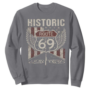 Historic Route 69 Highway Road Sweatshirt Americana Vintage USA Flag TS11 Charcoal Print Your Wear