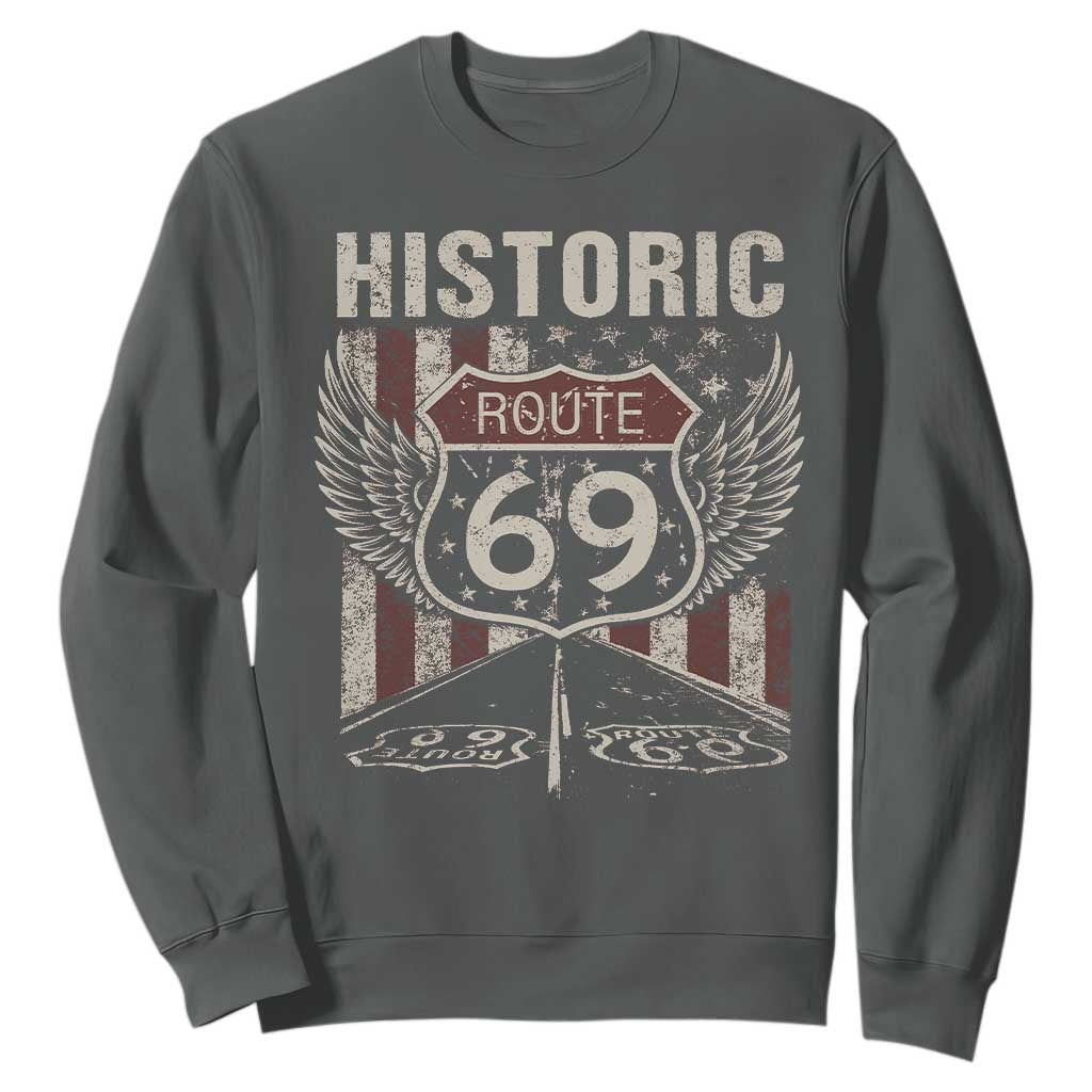 Historic Route 69 Highway Road Sweatshirt Americana Vintage USA Flag TS11 Dark Heather Print Your Wear