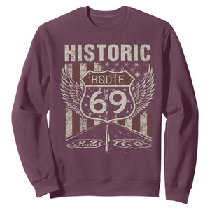 Historic Route 69 Highway Road Sweatshirt Americana Vintage USA Flag TS11 Maroon Print Your Wear