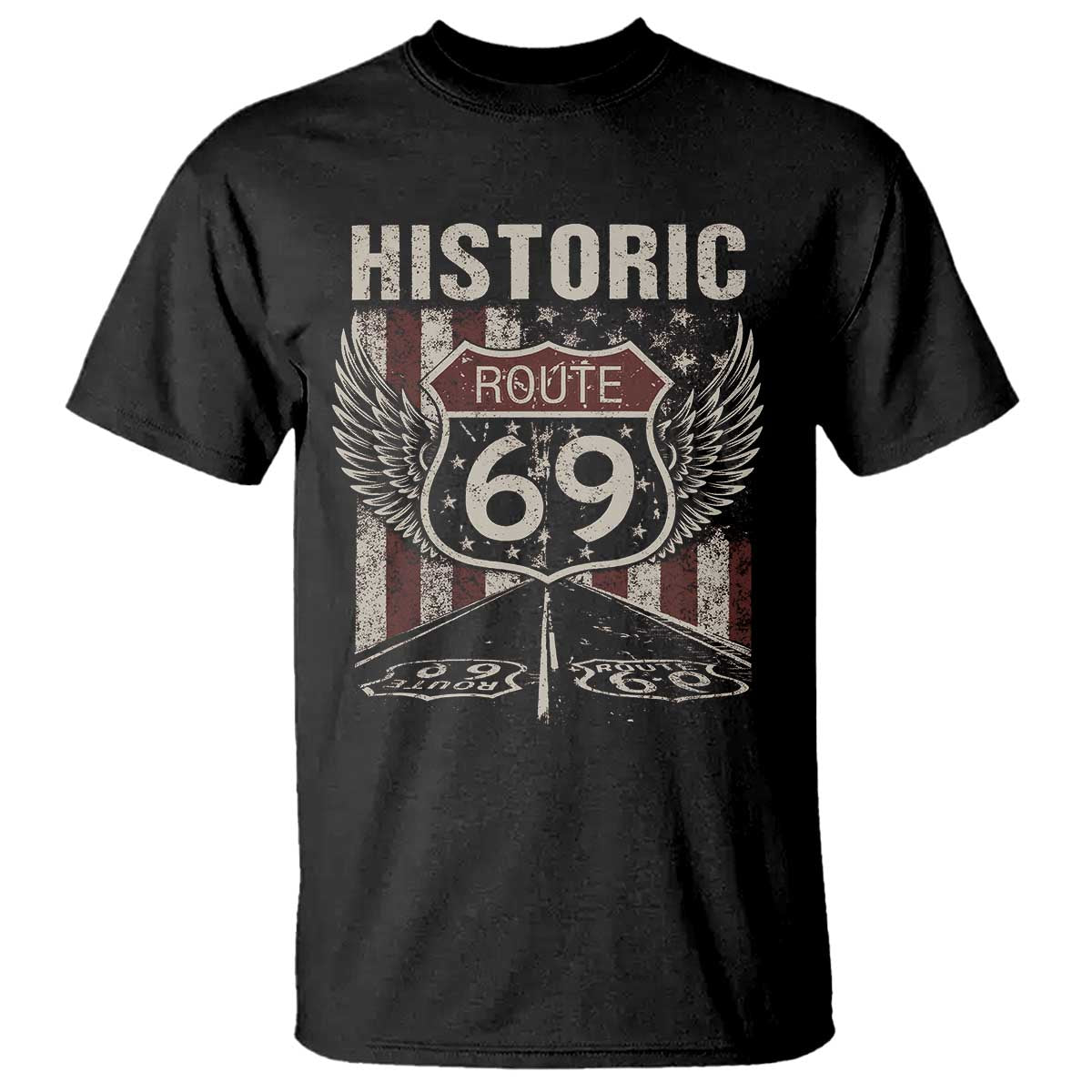 Historic Route 69 Highway Road T Shirt Americana Vintage USA Flag TS11 Black Print Your Wear