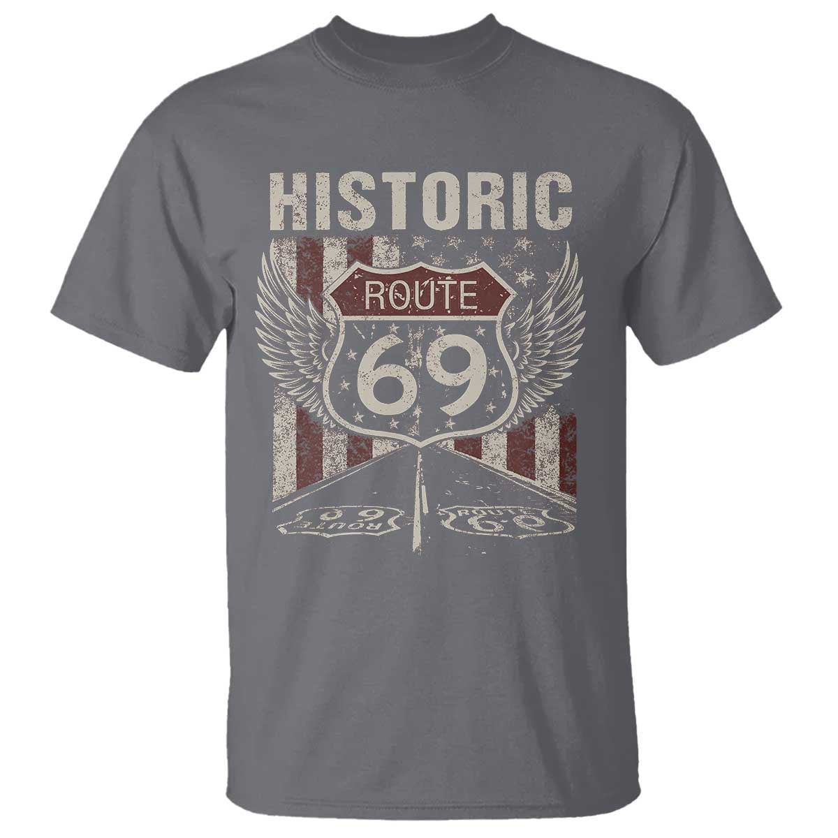 Historic Route 69 Highway Road T Shirt Americana Vintage USA Flag TS11 Charcoal Print Your Wear