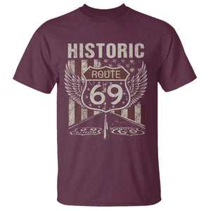 Historic Route 69 Highway Road T Shirt Americana Vintage USA Flag TS11 Maroon Print Your Wear