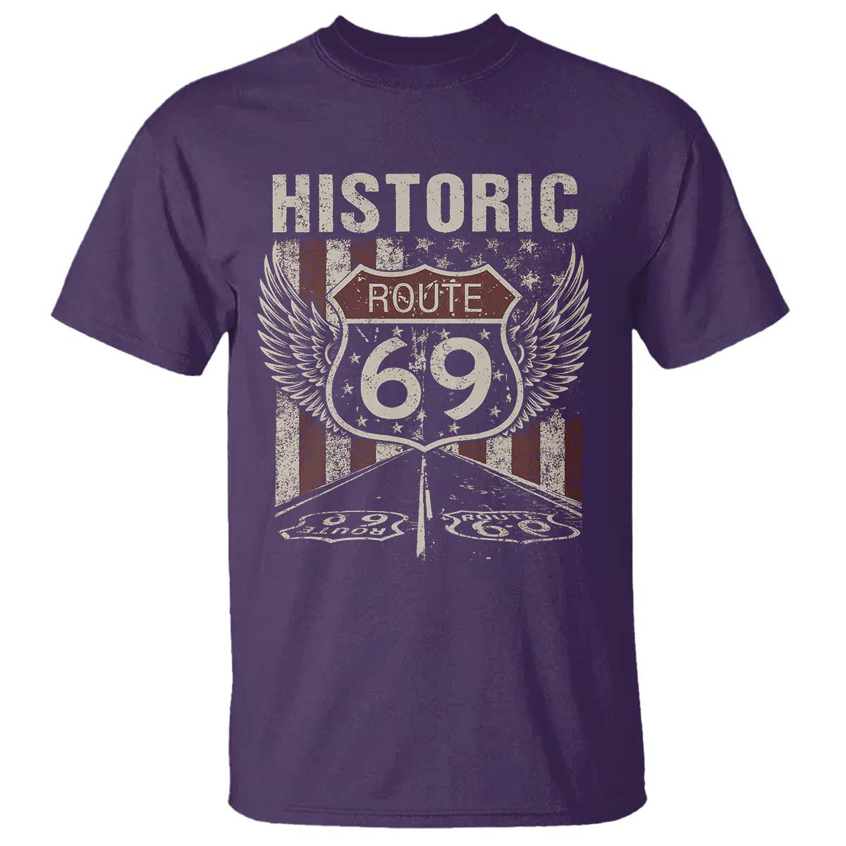 Historic Route 69 Highway Road T Shirt Americana Vintage USA Flag TS11 Purple Print Your Wear
