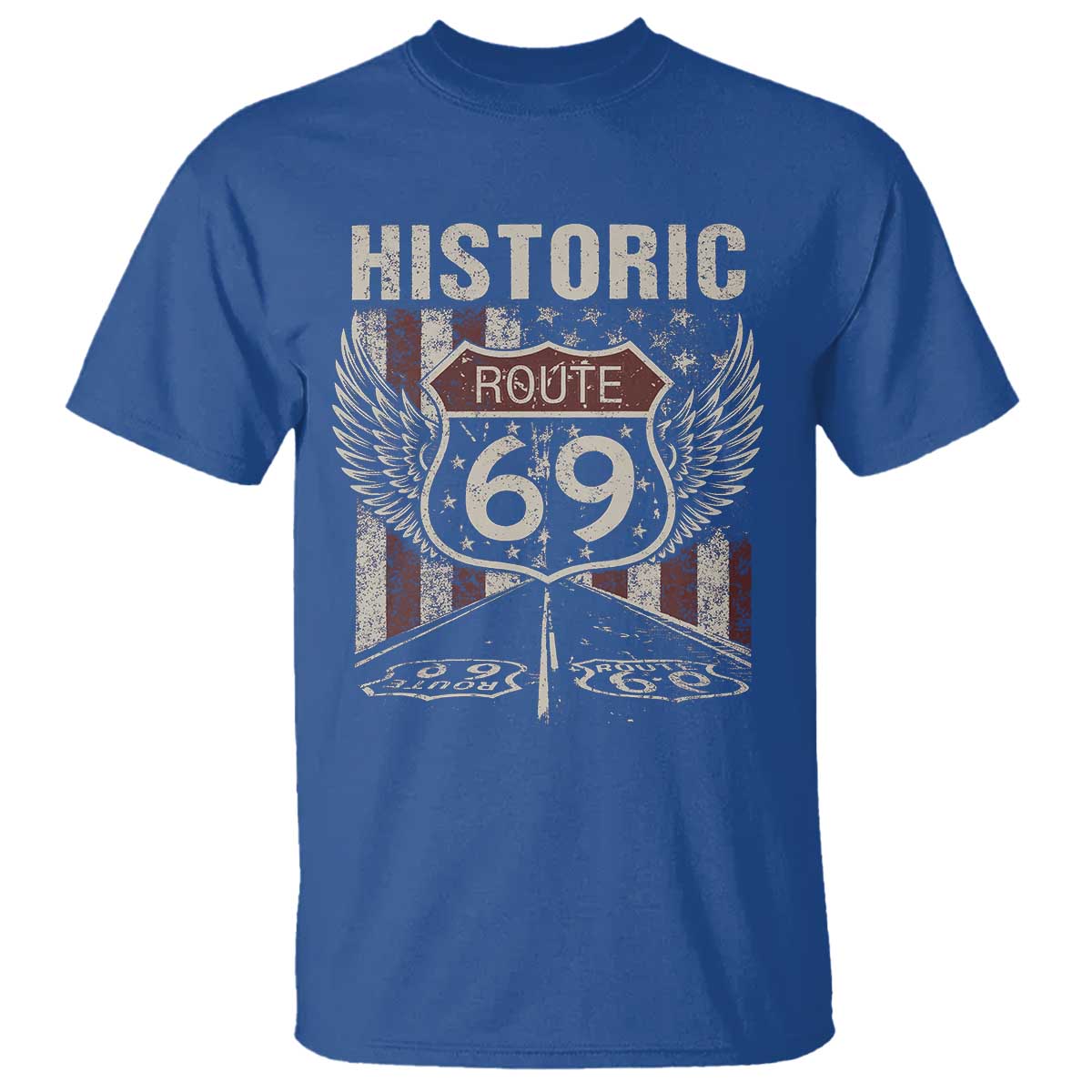 Historic Route 69 Highway Road T Shirt Americana Vintage USA Flag TS11 Royal Blue Print Your Wear