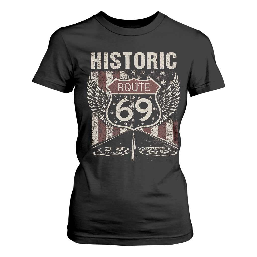 Historic Route 69 Highway Road T Shirt For Women Americana Vintage USA Flag TS11 Black Print Your Wear