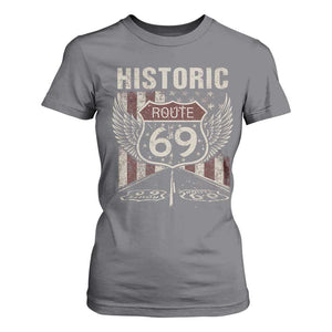Historic Route 69 Highway Road T Shirt For Women Americana Vintage USA Flag TS11 Charcoal Print Your Wear