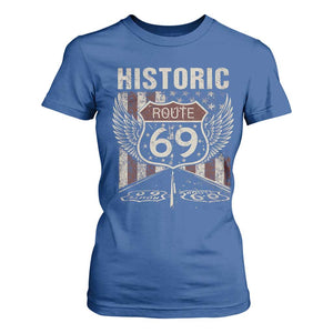 Historic Route 69 Highway Road T Shirt For Women Americana Vintage USA Flag TS11 Royal Blue Print Your Wear