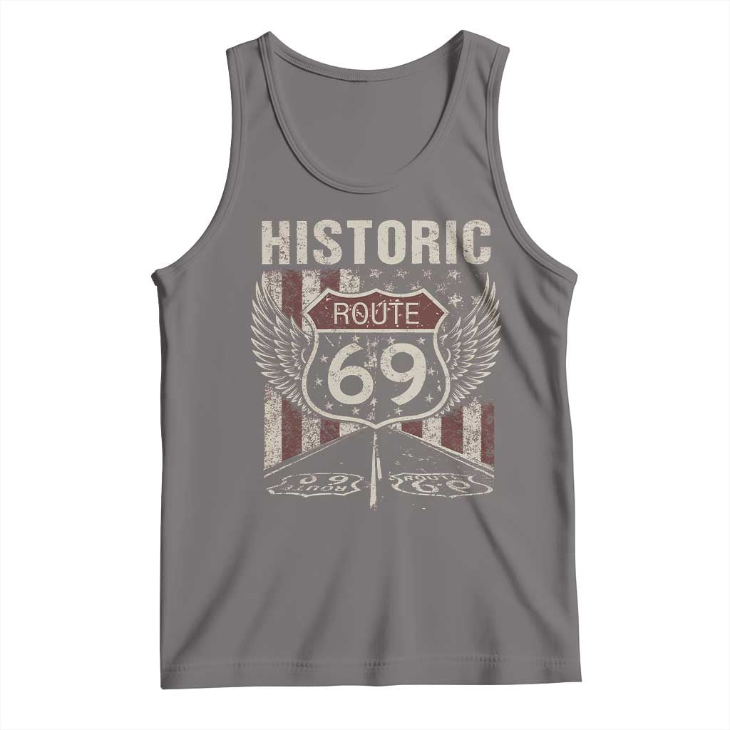 Historic Route 69 Highway Road Tank Top Americana Vintage USA Flag TS11 Deep Heather Print Your Wear