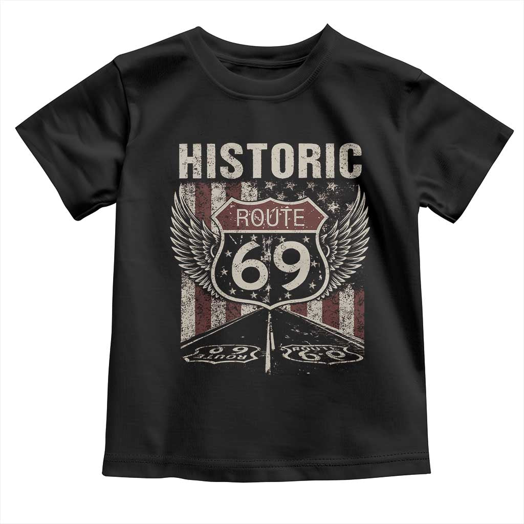 Historic Route 69 Highway Road Toddler T Shirt Americana Vintage USA Flag TS11 Black Print Your Wear
