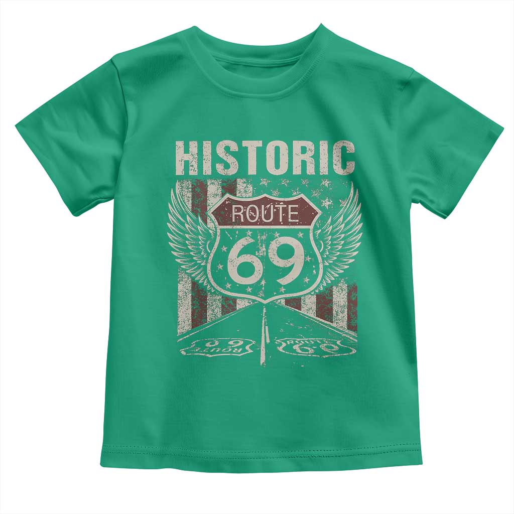 Historic Route 69 Highway Road Toddler T Shirt Americana Vintage USA Flag TS11 Irish Green Print Your Wear