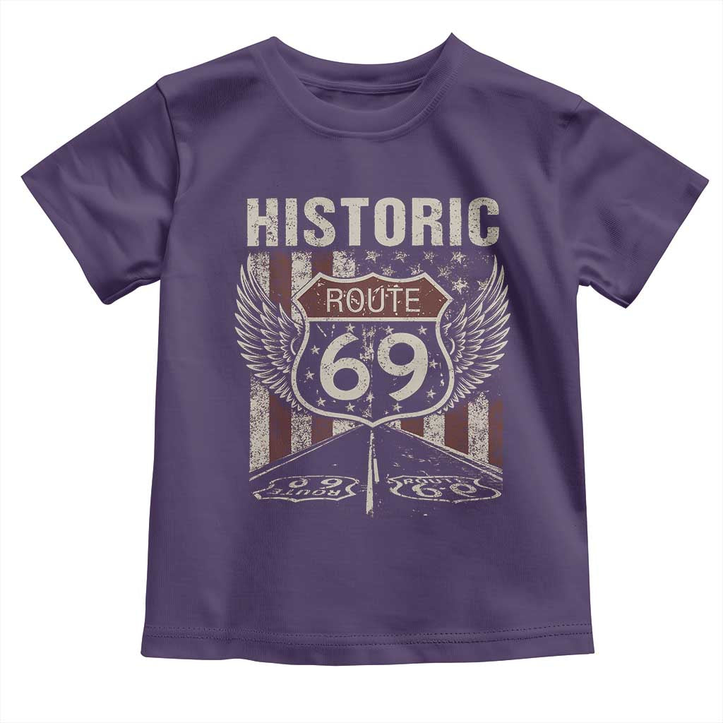 Historic Route 69 Highway Road Toddler T Shirt Americana Vintage USA Flag TS11 Purple Print Your Wear
