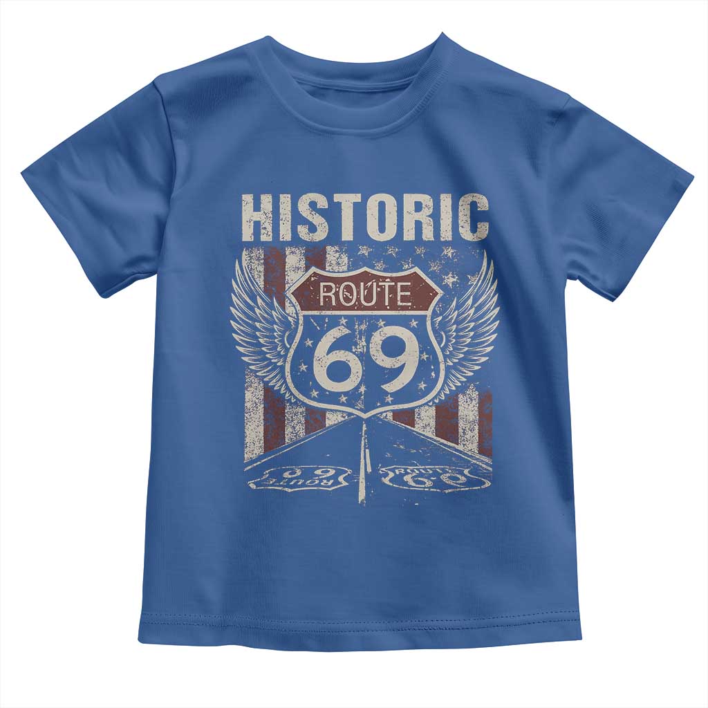Historic Route 69 Highway Road Toddler T Shirt Americana Vintage USA Flag TS11 Royal Blue Print Your Wear